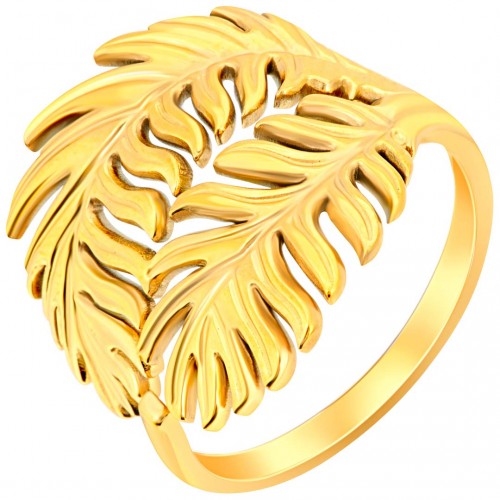 PALMOJAS STEEL Gold ring Flexible adjustable openwork bangle Palm leaves Gold Stainless steel gilded with fine gold
