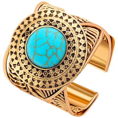 EL GRIEGO Turquoise Gold Ring Flexible Cabochon Ancient Greek Golden Brass gilded with fine gold Reconstituted Turquoise