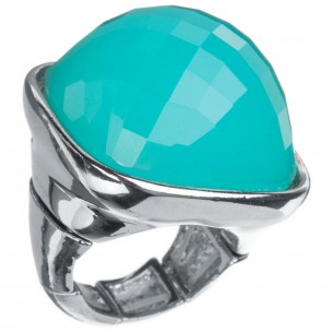 ICE BUBBLE SQUARE Turquoise Silver Ring Elastic Cabochon Central Crystal Silver and Turquoise Rhodium Crystal