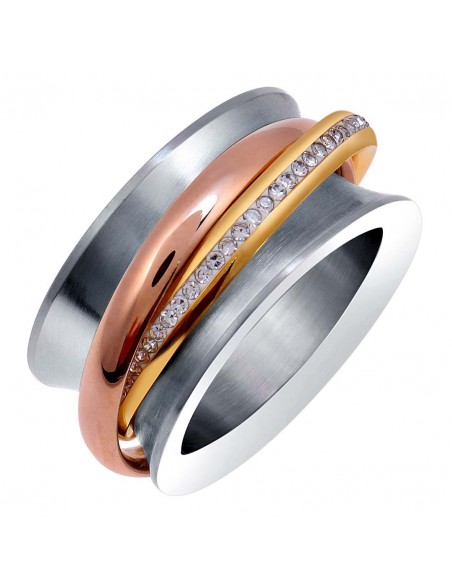 Bague REIDORAS All Gold Jeu d'anneaux entrelacés Trois ors Argent Doré Rosé Acier inoxydable Cristal