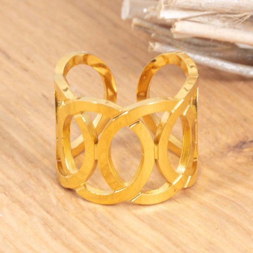 UNIVERS Gold ring Flexible adjustable openwork bangle Intertwined circles Golden Stainless steel gilded with fine gold