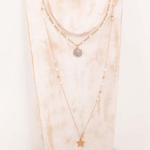 STARLA Necklace White & Rose Gold Multi-row necklace with star pendant Rosé and White Rose gold stainless steel Crystal Beads