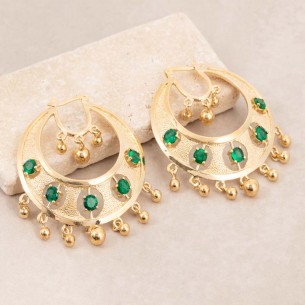 TZIGANI Green Gold Hoop earrings with Gypsy pendant Gold and Green Brass gilded with fine gold Set crystals