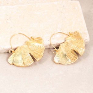 LOTUSA Gold Earrings Creole discs Golden Foliage Brass gilded with fine gold