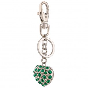 Leather Goods Accessory CRYSTAL HEART Green Silver Bag charm and key ring 2 in 2 Heart Silver and Green Rhodium Crystal