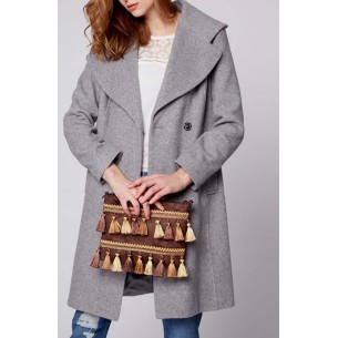 Leather goods CAMPADOR Brown Chocolate Silver Shoulder bag Silver and Brown Nubuck-look faux leather Pom-pom embroidery