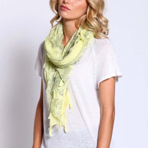 REVASO Neon Yellow scarf stole Gray and Yellow cashmere print 100% cotton printed all over