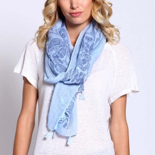 REVASO Sky Blue scarf stole Blue and Sky Blue cashmere print 100% cotton printed all over