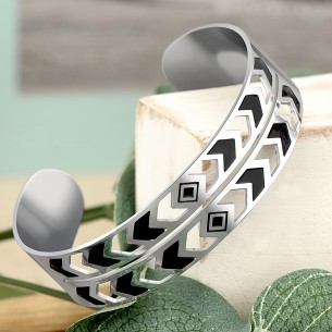 CAROL Black Silver bracelet manchette ethnique acier Argent