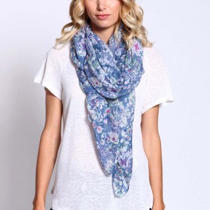 SPRING Color Blue scarf stole Floral print Multicolor and Blue Viscose All-over print