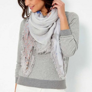 DREAM Color Gray large square scarf with star print Multicolor and Gray Viscose and Cotton Printed all over
