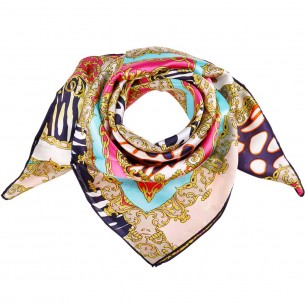 PARISIENNE Color White scarf large square of classic chic printed silk White and Multicolor 100% silk Printed all over