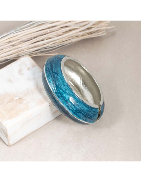 Bracelet MODA Blue Silver Manchette rigide Bicolore Argent et Bleu Rhodium émaux