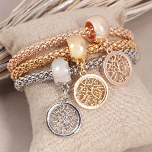 EVANESCENCE All Gold Bracelet Set of 3 Tree of Life Bracelets Silver Gold Rosé Rhodium Crystal