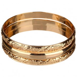 REZZA Gold bracelet Set of 3 rigid bangles Nature Golden Brass gilded with fine gold