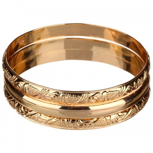 REZZA Gold bracelet Set of 3 rigid bangles Nature Golden Brass gilded with fine gold
