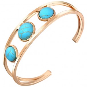 ANGKOR Turquoise Gold Bracelet Adjustable flexible rigid openwork cuff Triptych Gilded with fine gold Reconstituted Turquoise