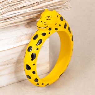 SAFARA Black Yellow bracelet Rigid cuff Panther Yellow and Black Wood