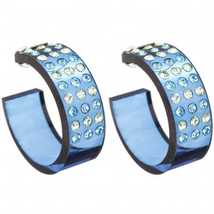 Boucles d'oreilles ICE Blue Silver Créoles pavées Rivière de cristal Argent et Bleu Rhodium et PVC Cristal
