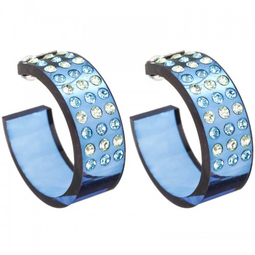 Boucles d'oreilles ICE Blue Silver Créoles pavées Rivière de cristal Argent et Bleu Rhodium et PVC Cristal