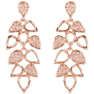VALERINA White & Rose Gold earrings Pavé openwork pendants Rosé and White foliage Gilded with fine rosé gold Crystal