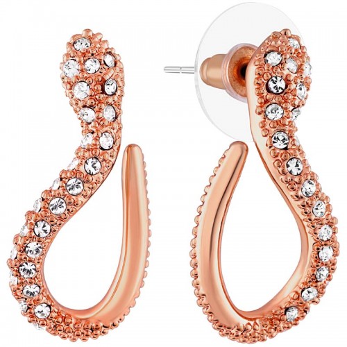 SNAKE White & Rose Gold Earrings Pink and White Snake dangling chips Brass gilded with fine rose gold Crystal