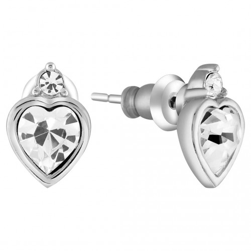 AMOR White Silver Stud Earrings Domed Heart Silver and White Rhodium Crystal