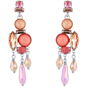 Boucles d'oreilles ICEROCKS Pink Silver Pendantes pavées Rivière de cristal Argent et Rose Rhodium Cristal