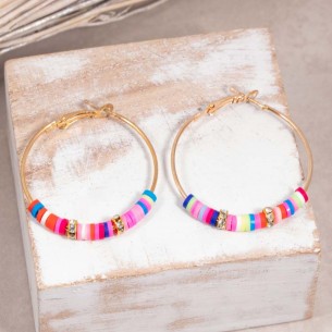 EODALIA Color Gold earrings Paved hoop earrings Alternating multi-colored pearls Brass gilded with fine gold Crystals