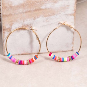 Boucles d'oreilles EODALIA Color Gold Créoles pavées Alternance de perles Multicolores Laiton doré à l'or fin Cristaux 2