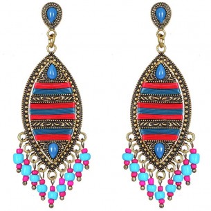 Boucles d'oreilles KARA Color Gold Pendantes à pendentif Ethnique amérindien natif Doré Rose Bleu Laiton doré à l'or fin Cristal