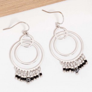 LORALIE Black Silver Earrings Openwork Pendant Contemporary Silver and Black Rhodium Crystal