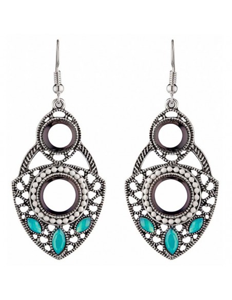 Boucles d'oreilles KARISTO Turquoise Silver Pendantes pavées œil Argent et Turquoise Laiton argenté Nacre naturelle