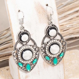 KARISTO Turquoise Silver earrings Paved eye pendants Silver and Turquoise Silver-plated brass Natural mother-of-pearl