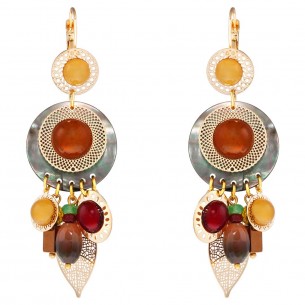 TALLULAH Color Gold earrings Openwork pendants Filigree Multicolor Gilded with fine gold Mother-of-pearl resins