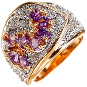 JAPONISCA Mauve Gold ring Rigid bangle paved with Floral Gold and Parma Brass gilded with fine gold Zirconia set