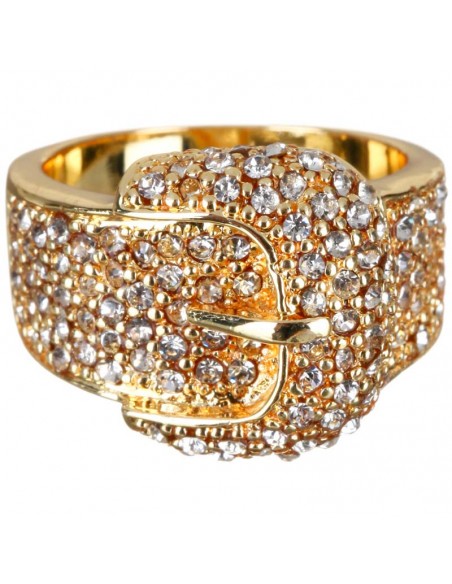 Bague CIAGAL White Gold Jonc rigide pavé Boucle de ceinture Doré et Blanc Laiton doré à l'or fin Oxydes de zirconiums sertis