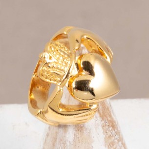 CLADDAGH Gold ring Openwork bangle Engagement ring Hands Heart Crown Golden Brass gilded with fine gold