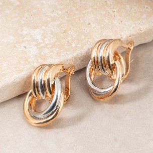 SENSOMI Gold & Silver Earrings Short sleepers Two-tone Silver and Gold Brass gilded with fine gold