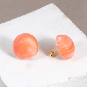 CLEO Coral Gold Earrings Studs Domed Cabochon Gold and Coral Golden Brass Resins