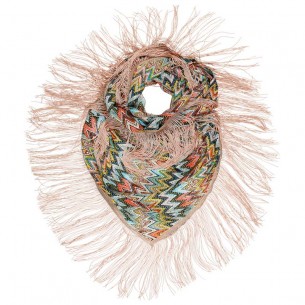 PATAGONOS Color Beige triangle printed scarf with fringe Contemporary Multicolor and Beige Microfiber All-over print