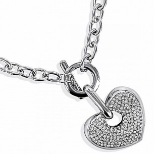 CRUSHY White Silver Necklace Domed Heart Pendant Choker Silver and White Rhodium Crystal