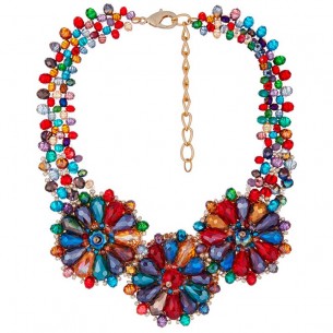 TERRASTRA Color Gold necklace Soft chain plastron Floral Gold and Multicolor Gold plated with fine gold Crystal