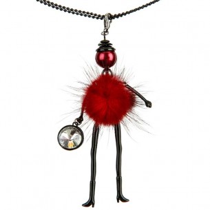 CHOLENA Red Black necklace Pendant necklace Articulated little girl doll Black Red Bordeaux Crystal Synthetic fur