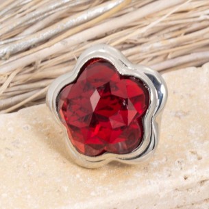 ORFEE Red Silver Cabochon elastic star ring Silver and Red Rhodium Crystal