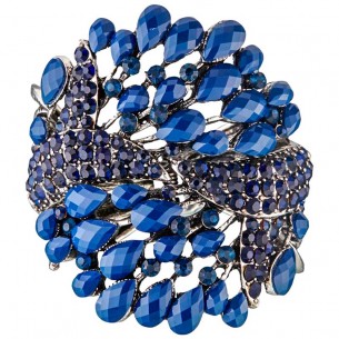 Bracelet WINGSOL Night Blue Silver Manchette rigide ajourée Ailes de paon Argent et Bleu Nuit Rhodium Cristal et Résines