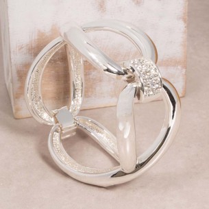 Bracelet EVERY White Silver Manchette rigide ajourée Infini Argent et Blanc Laiton argenté Cristal