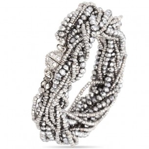 Bracelet PRINCE Silver Bracelet de perles souple multirangs Rivière de cristal Argent Rhodium Cristal