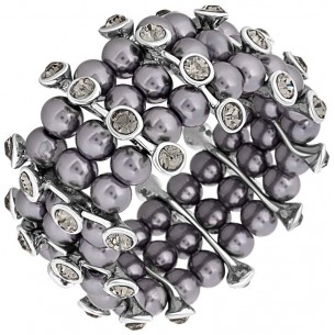 WHITNEY Gray Silver bracelet Elastic multi-row cuff River of interspersed pearls Silver and Gray Rhodium Crystal Beads