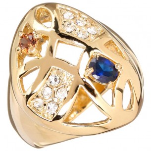 SCANDINA Color Gold Ring Openwork Pavé Cocktail Geometric Gold and Multicolor Brass gilded with fine gold Crystal